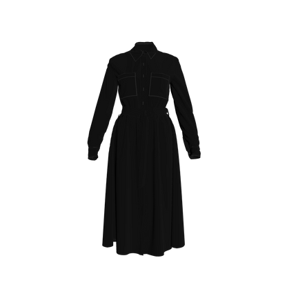 Button Front Shirt Dress in Pure Black Pima Cotton Poplin