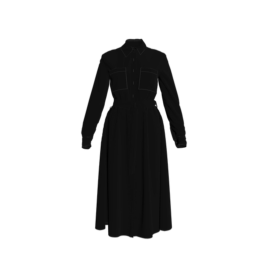 Button Front Shirt Dress in Pure Black Pima Cotton Poplin