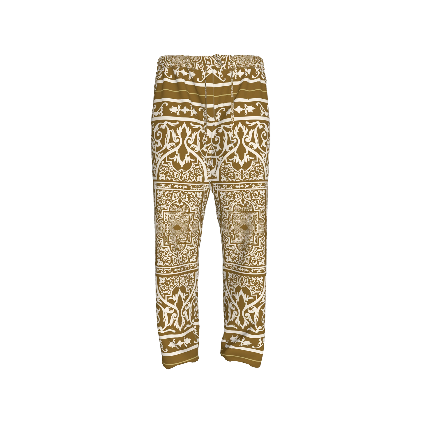 Andre Pullstring Pants: Elastic Waist Pegged Trouser in Ornate Baroque Print