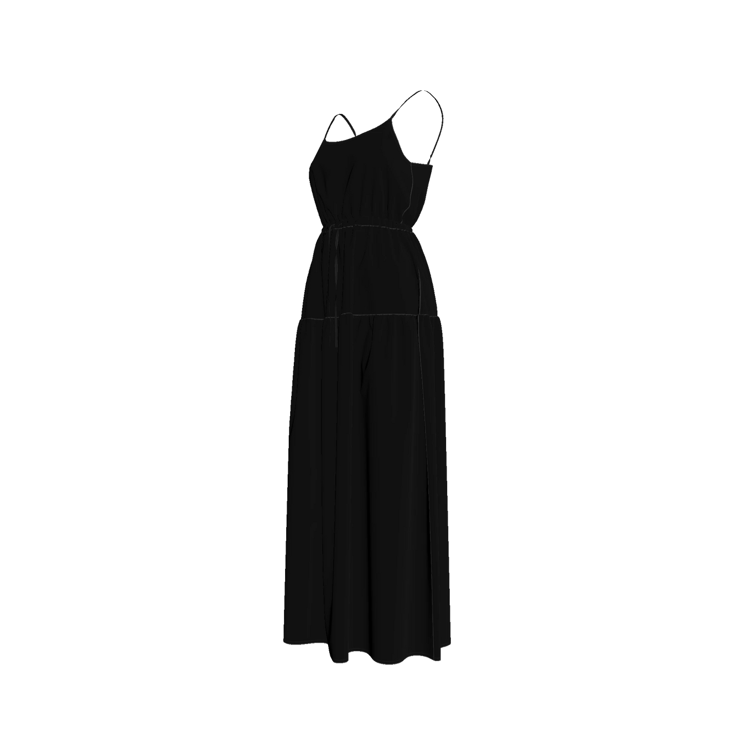 Maxi Dress with Waist Tie in Pure Black Ecovero Viscose Crepe