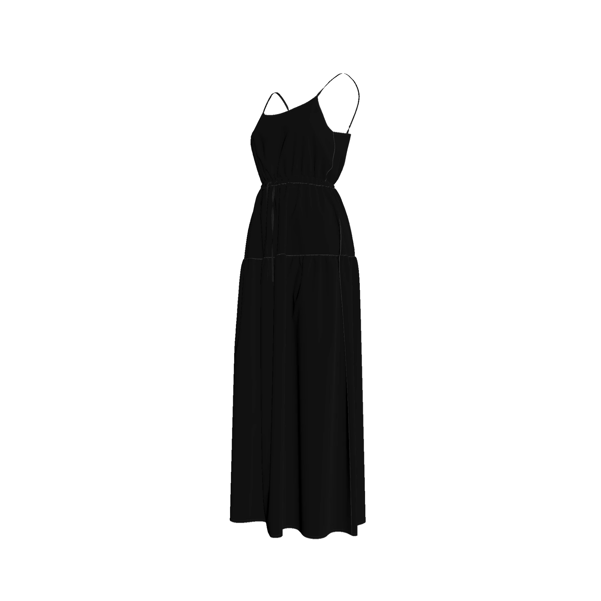 Maxi Dress with Waist Tie in Pure Black Ecovero Viscose Crepe