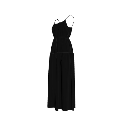 Maxi Dress with Waist Tie in Pure Black Ecovero Viscose Crepe