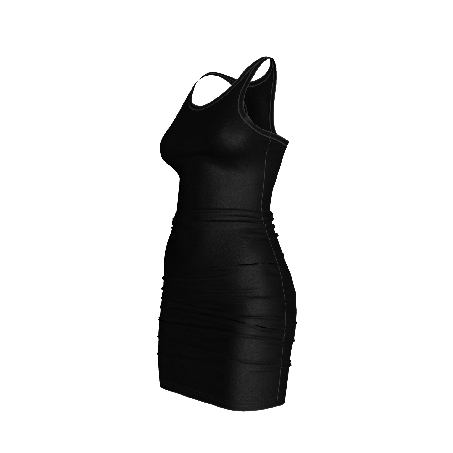 Racerback Tank Mini Dress in Pure Black Cotton-Spandex Jersey