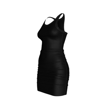 Racerback Tank Mini Dress in Pure Black Cotton-Spandex Jersey