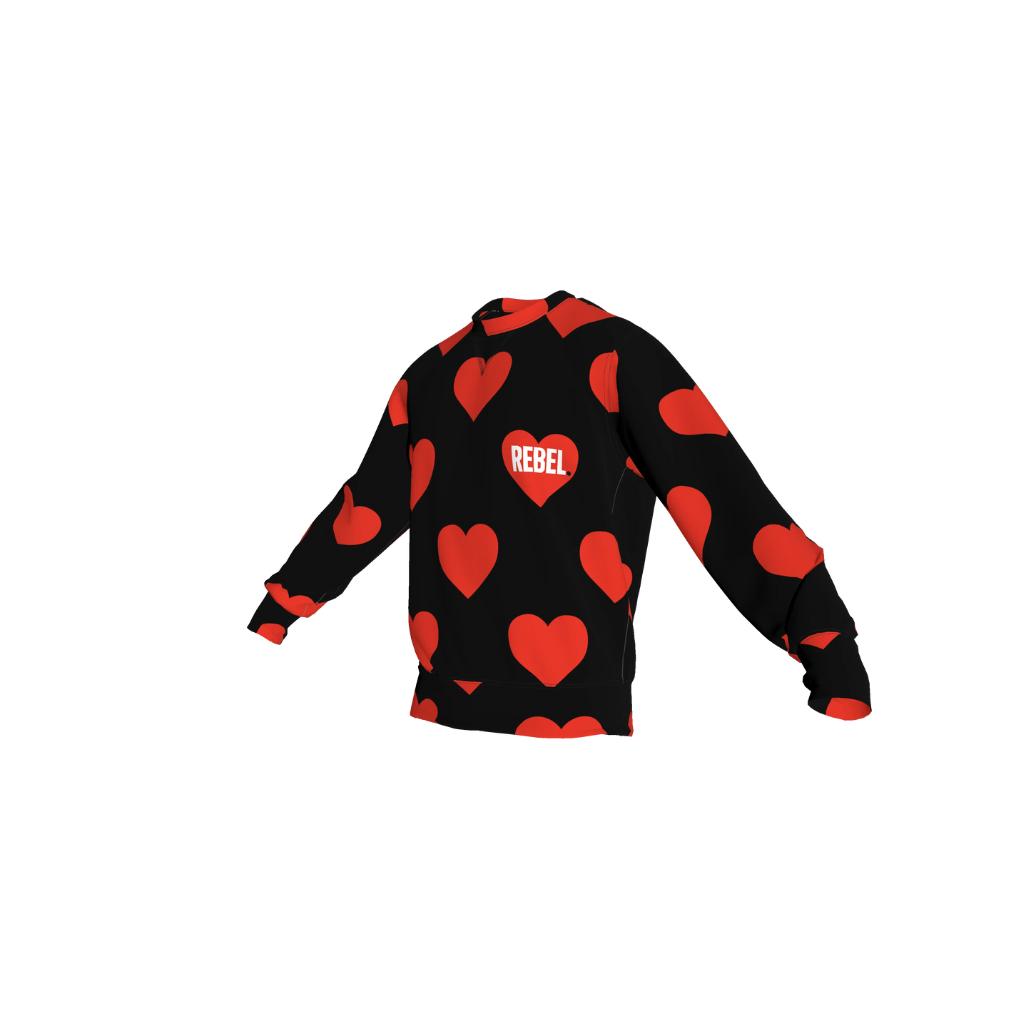 Crew Neck Sweatshirt with Inset V – Red Hearts Print