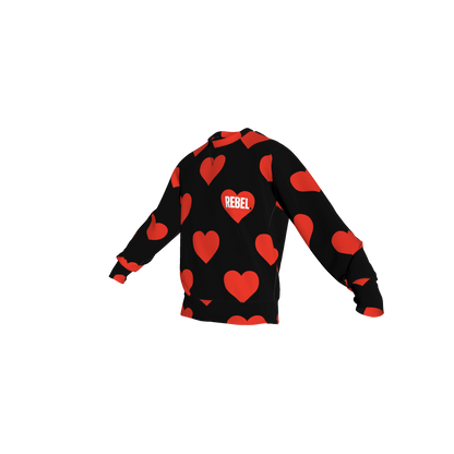 Crew Neck Sweatshirt with Inset V – Red Hearts Print