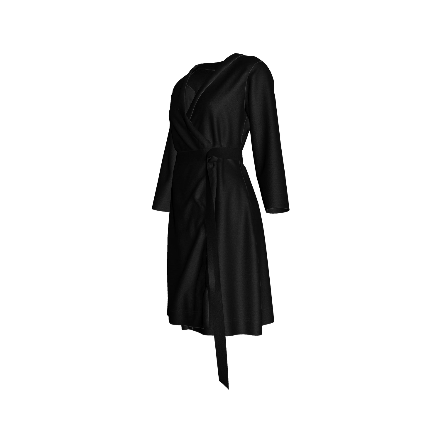 Traditional Jersey Wrap Dress in Pure Black Cotton-Spandex Jersey