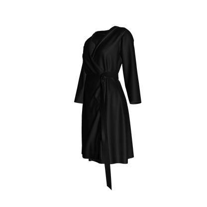 Traditional Jersey Wrap Dress in Pure Black Cotton-Spandex Jersey