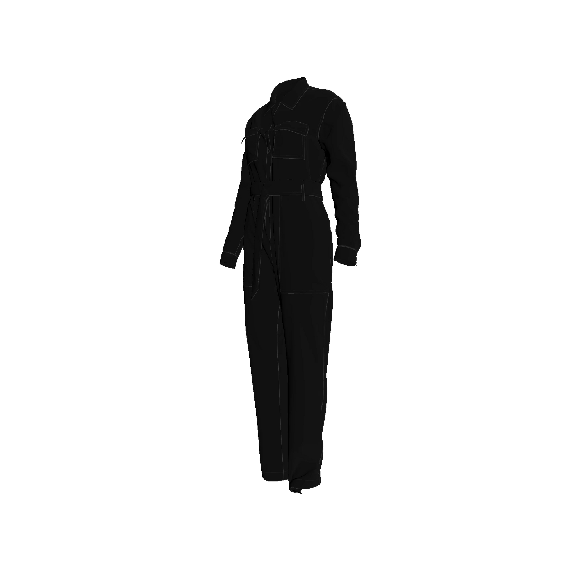 Relax Fit Woven Jumpsuit in Pure Black Pima Cotton Poplin