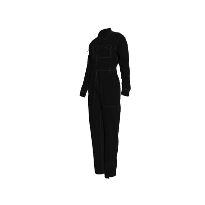Relax Fit Woven Jumpsuit in Pure Black Pima Cotton Poplin