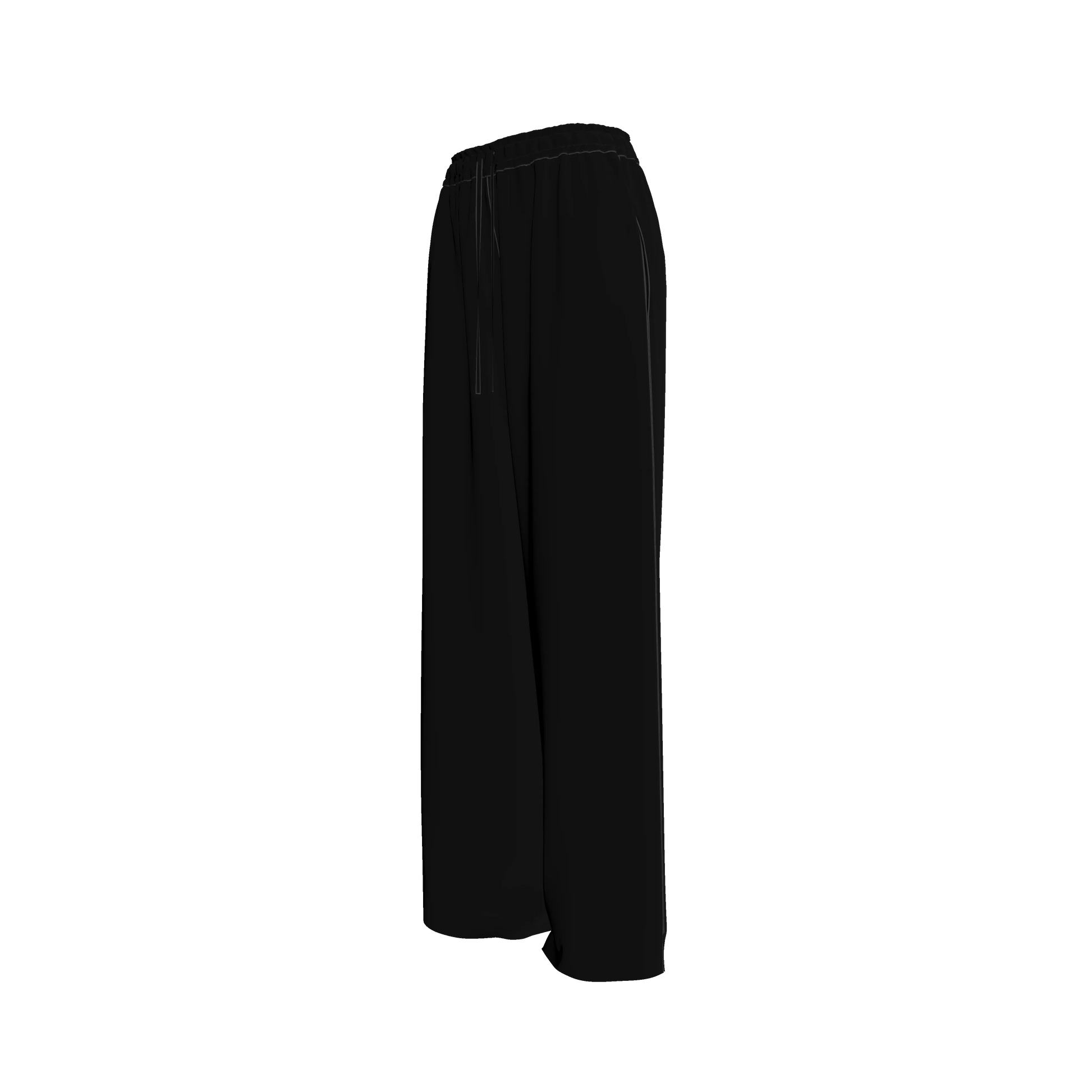 Knit Elastic Waist Draw String Pant in Pure Black Rayon French Terry