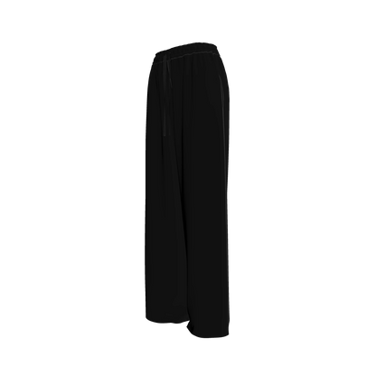 Knit Elastic Waist Draw String Pant in Pure Black Rayon French Terry