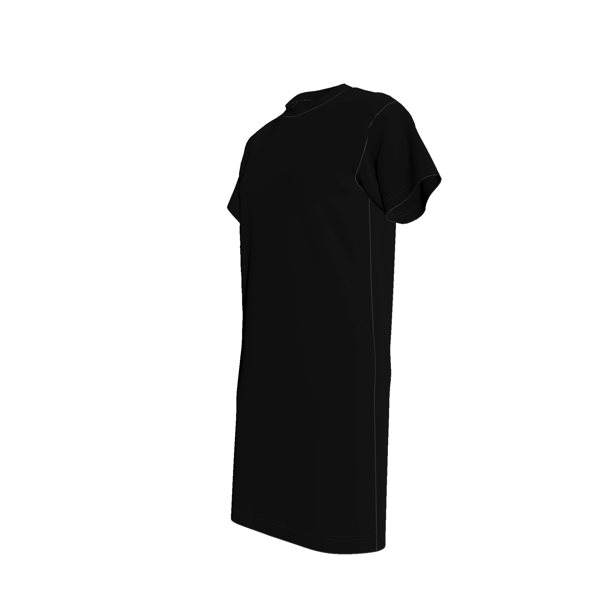 Knee Length T-Shirt Dress in Pure Black Cotton-Spandex Jersey