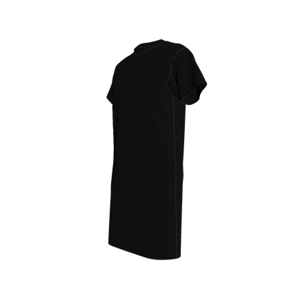 Knee Length T-Shirt Dress in Pure Black Cotton-Spandex Jersey