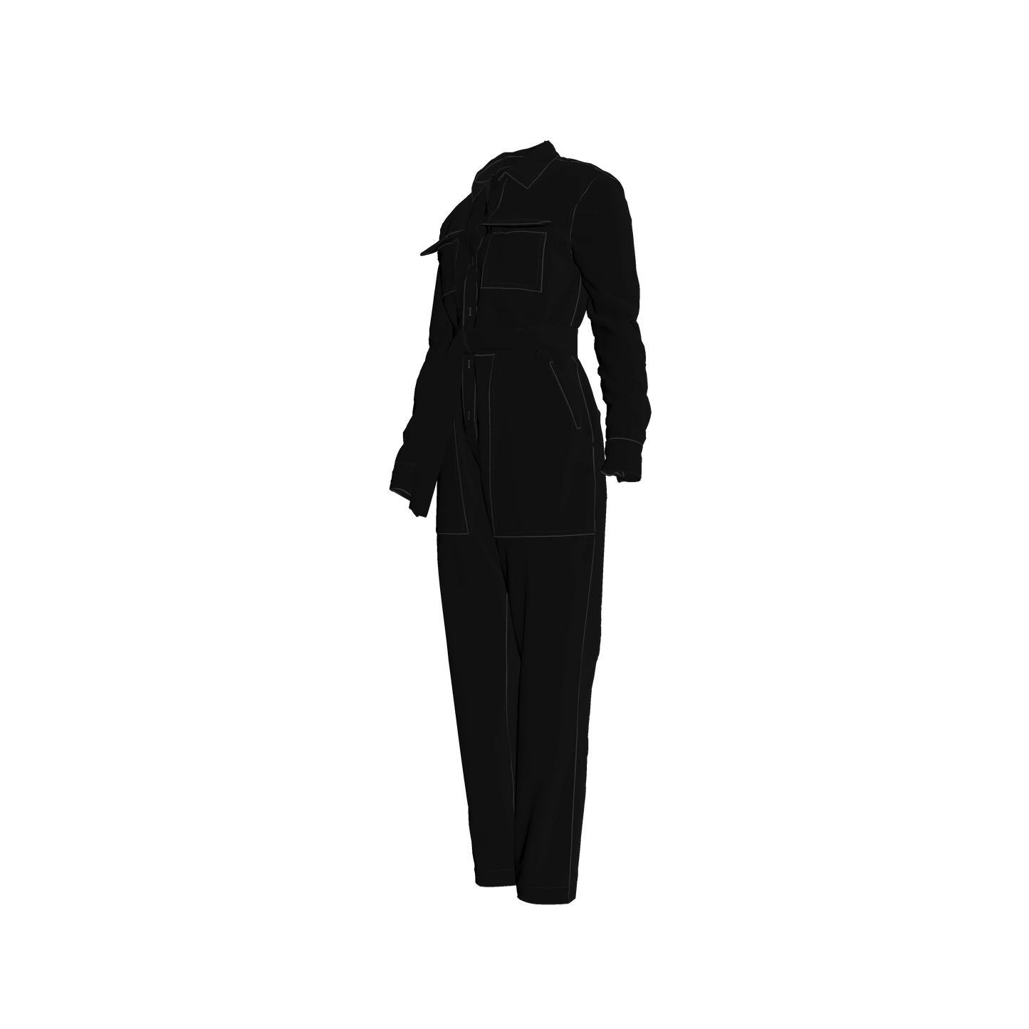 Lightweight Button Front Jumpsuit in Pure Black in Pima Cotton Poplin