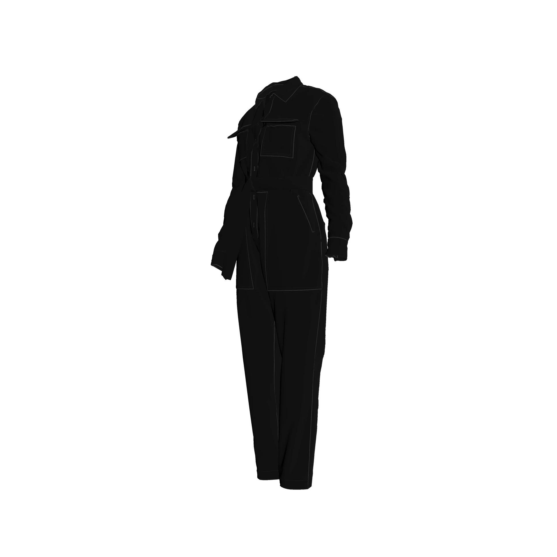 Lightweight Button Front Jumpsuit in Pure Black in Pima Cotton Poplin