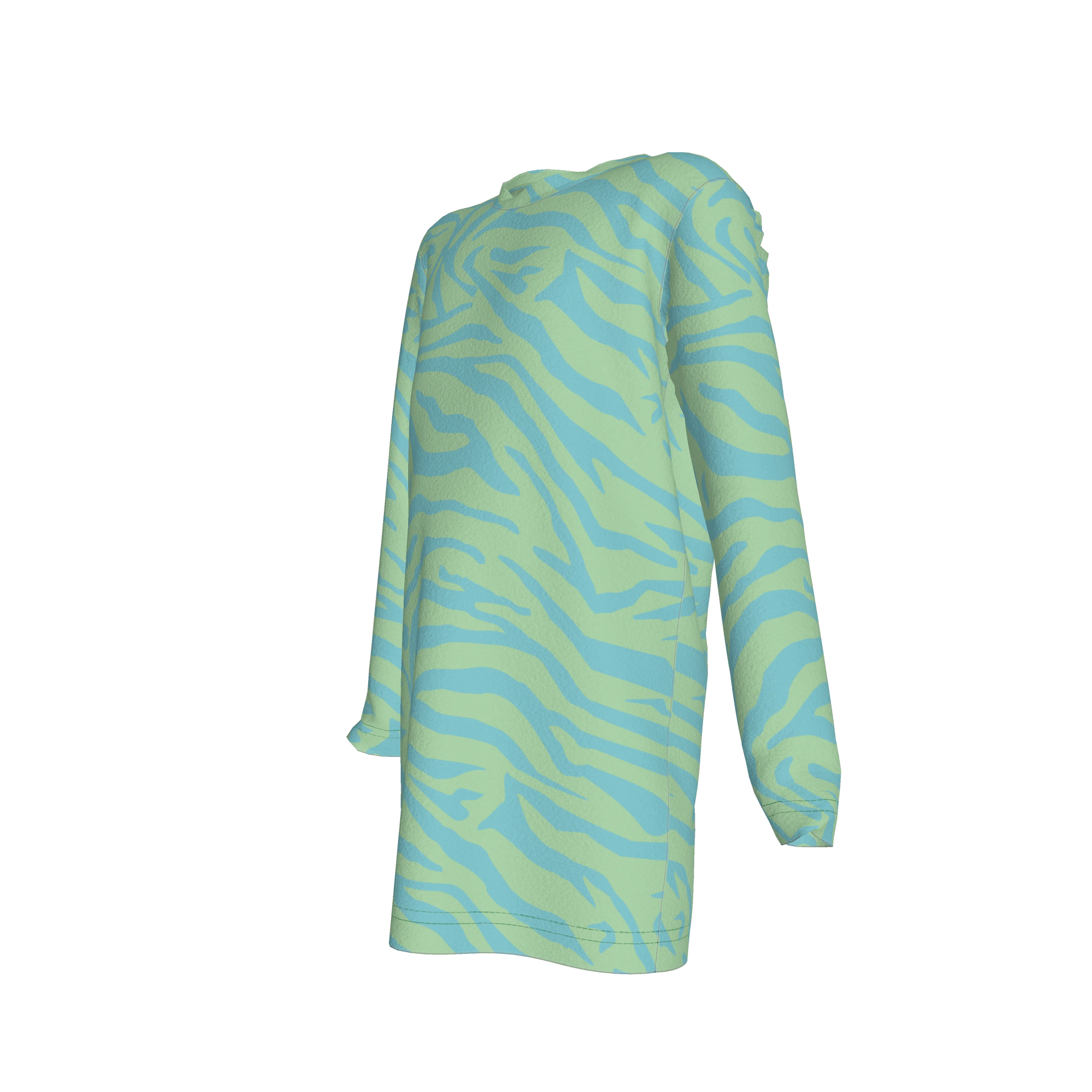 Long Sleeve T-Shirt Dress in Aqua Zebra Stripe