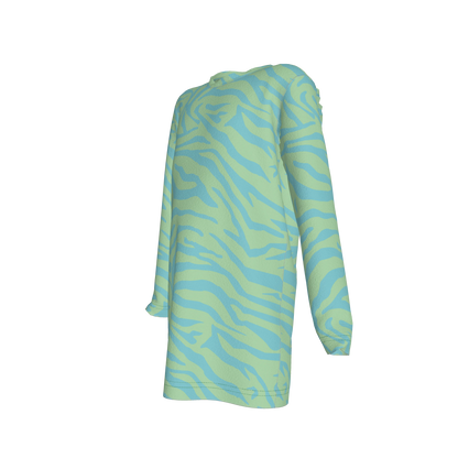 Long Sleeve T-Shirt Dress in Aqua Zebra Stripe