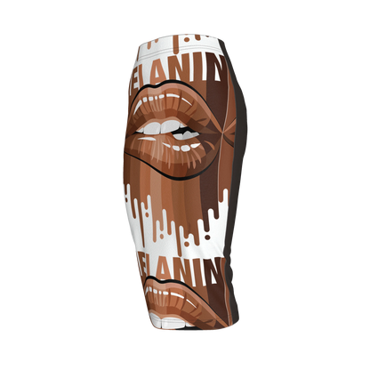 Body Con Short Knit Skirt in MELANIN Lip Art Jersey