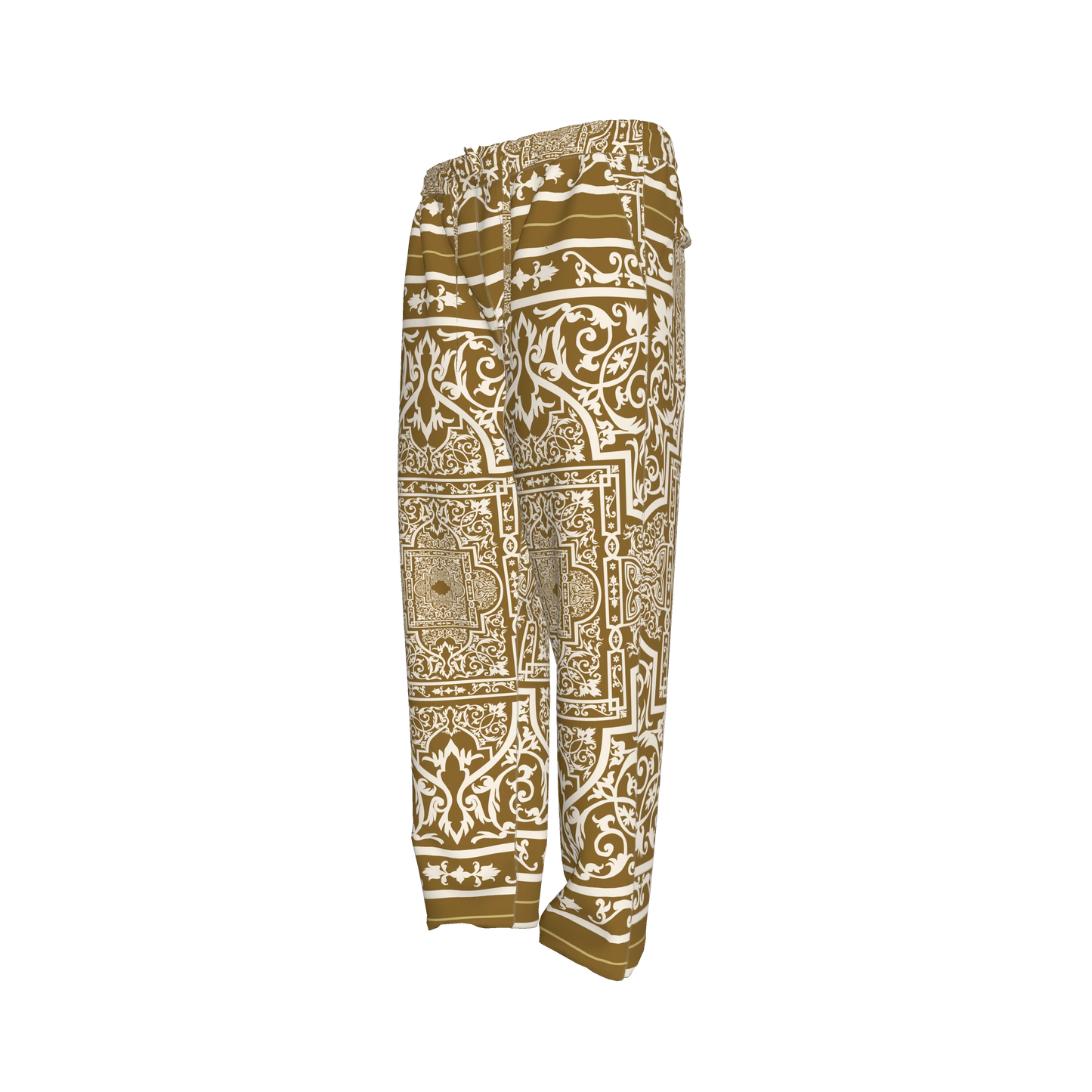 Andre Pullstring Pants: Elastic Waist Pegged Trouser in Ornate Baroque Print