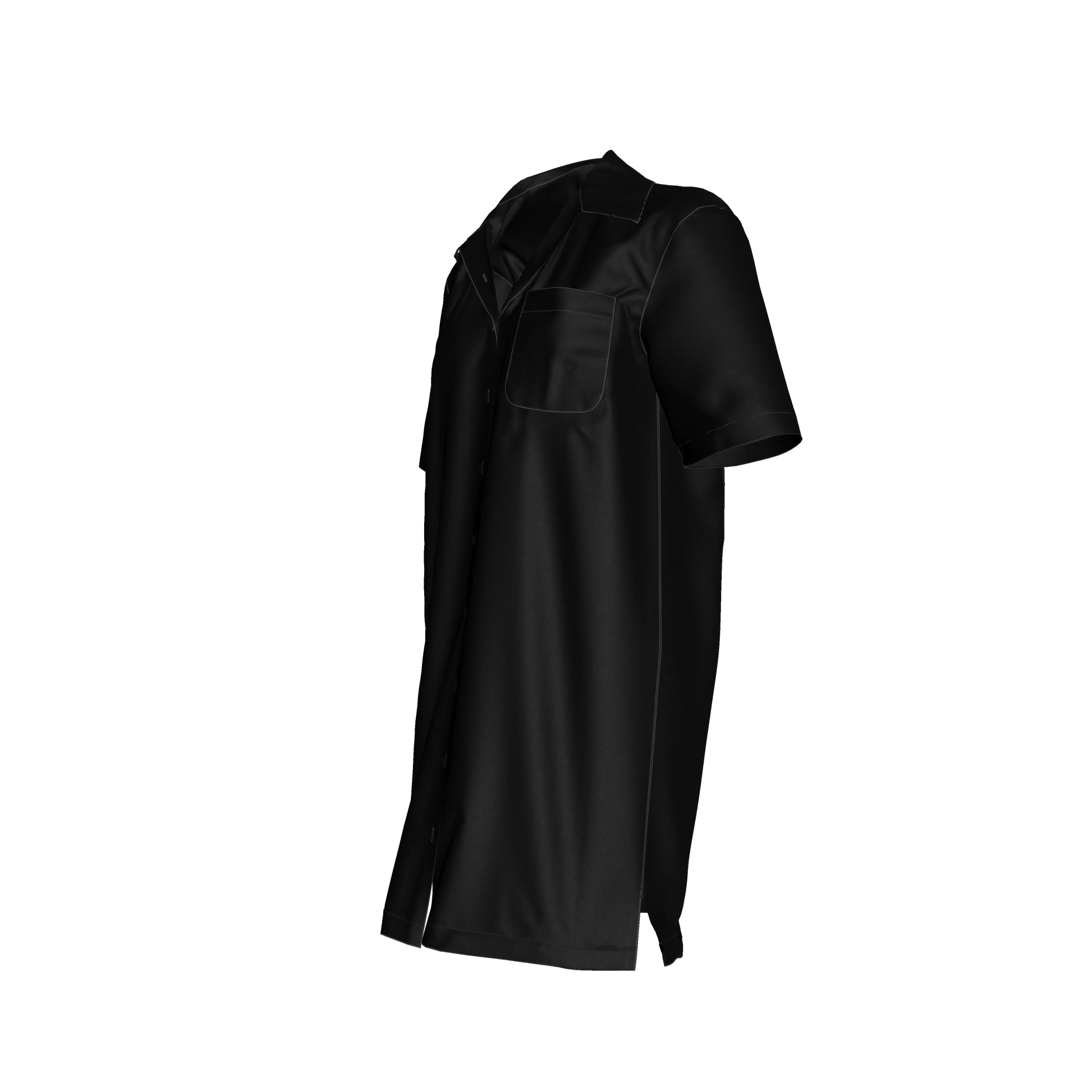 Camp Collar Dress in Pure Black Ecovero Viscose Crepe