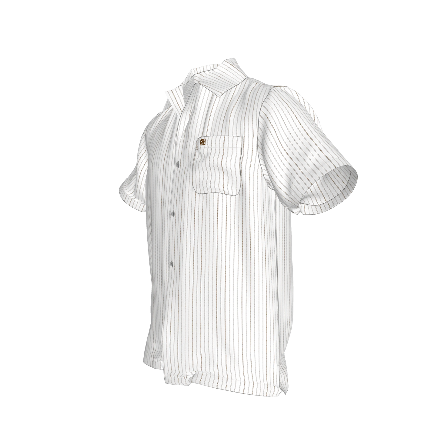 White on Black Trim Pinstripe on Short Sleeve Men’s Shirt with Collar