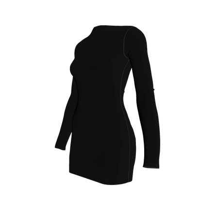 Mini Dress With Scooped Back in Pure Black Cotton Spandex Lightweight Jersey