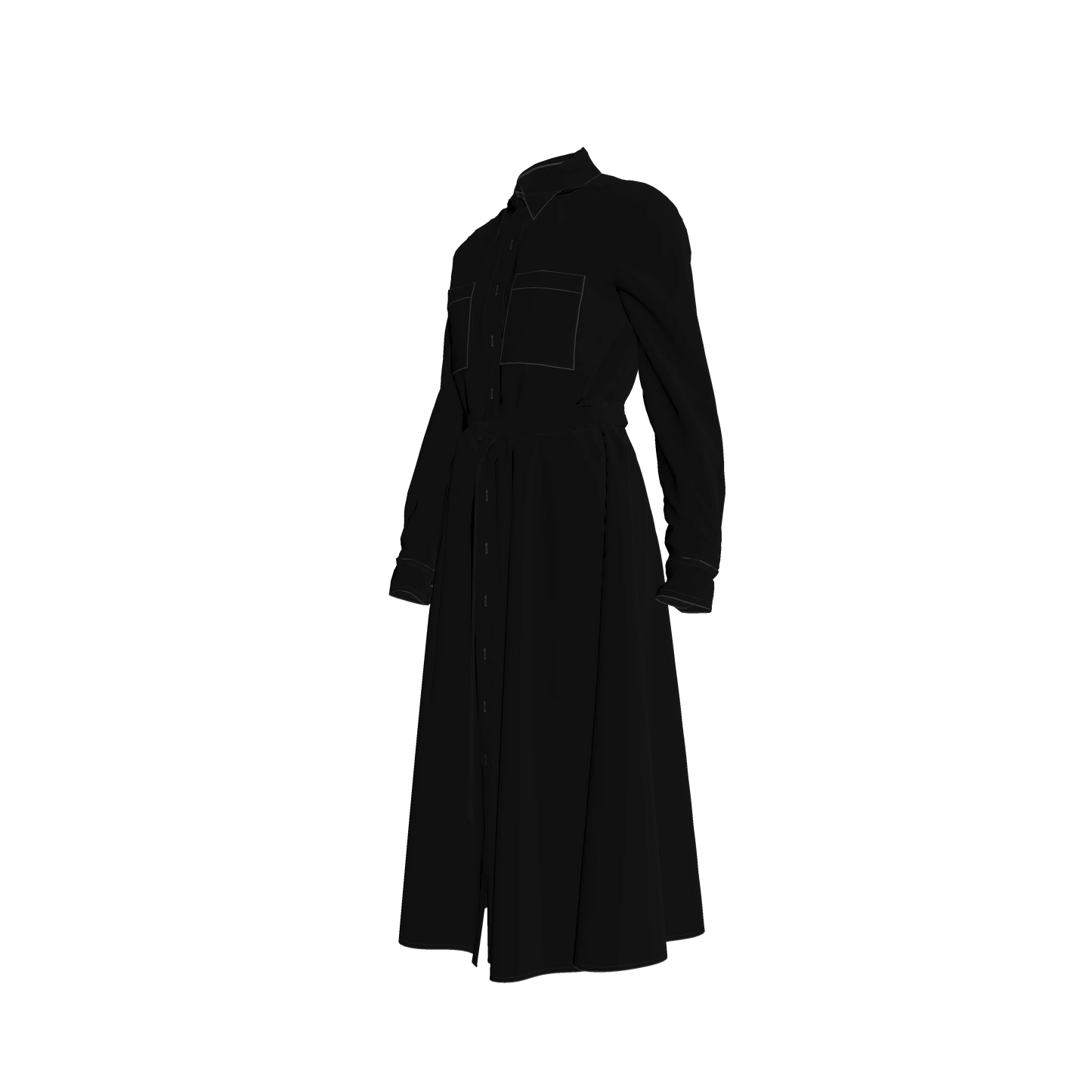 Button Front Shirt Dress in Pure Black Pima Cotton Poplin