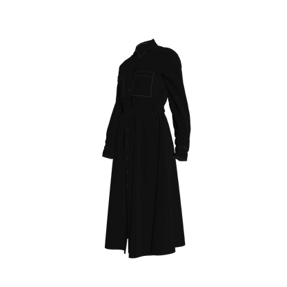 Button Front Shirt Dress in Pure Black Pima Cotton Poplin