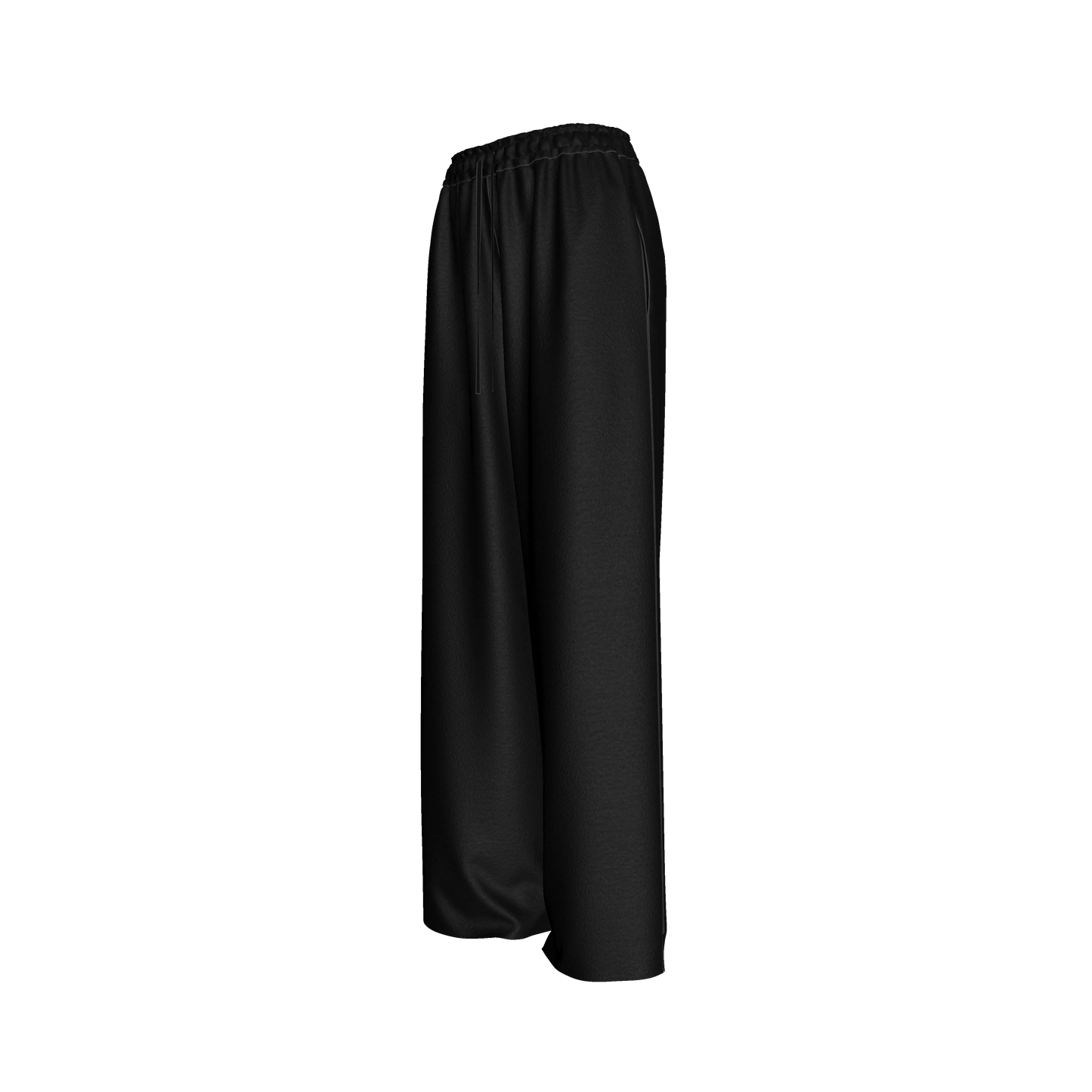 Knit Elastic Waist Draw String Pant in Pure Black Cotton-Spandex Lightweight Jersey