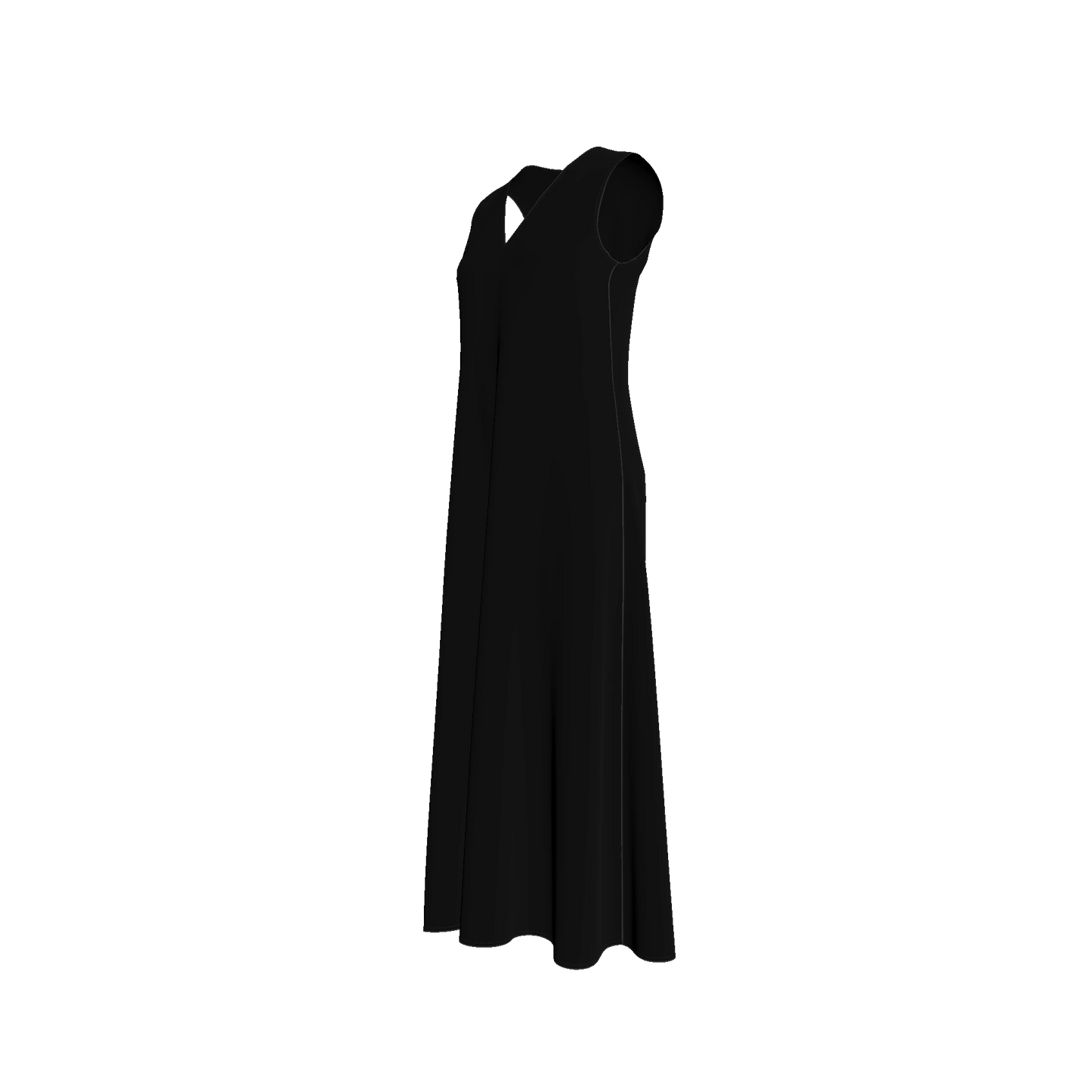 V-Neck A-Line Dress in Pure Black Ecovero Viscose Crepe