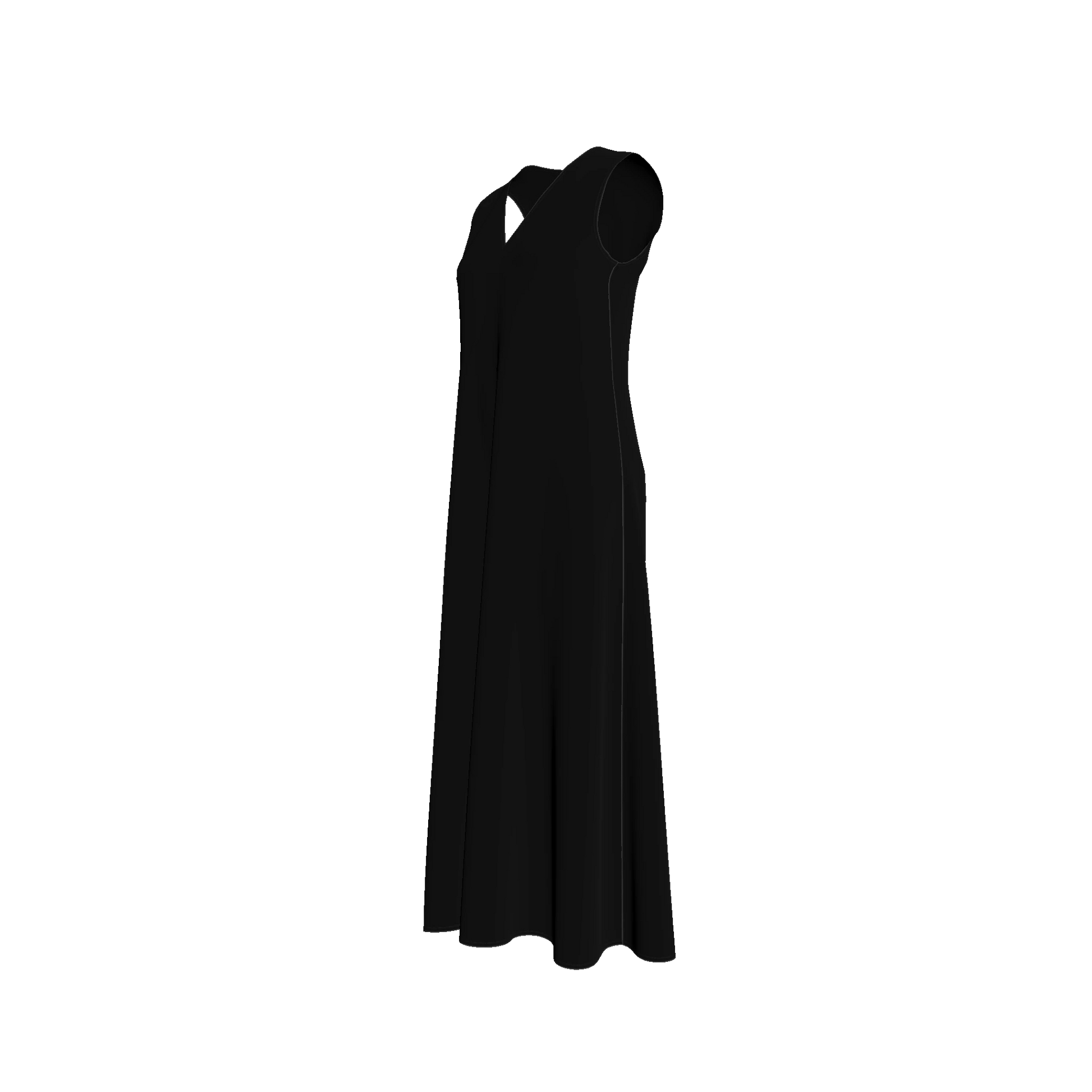 V-Neck A-Line Dress in Pure Black Ecovero Viscose Crepe