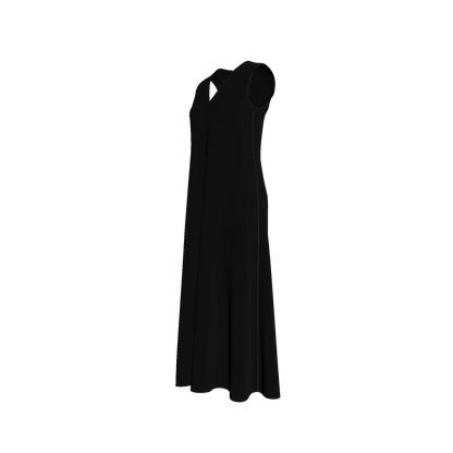 V-Neck A-Line Dress in Pure Black Ecovero Viscose Crepe