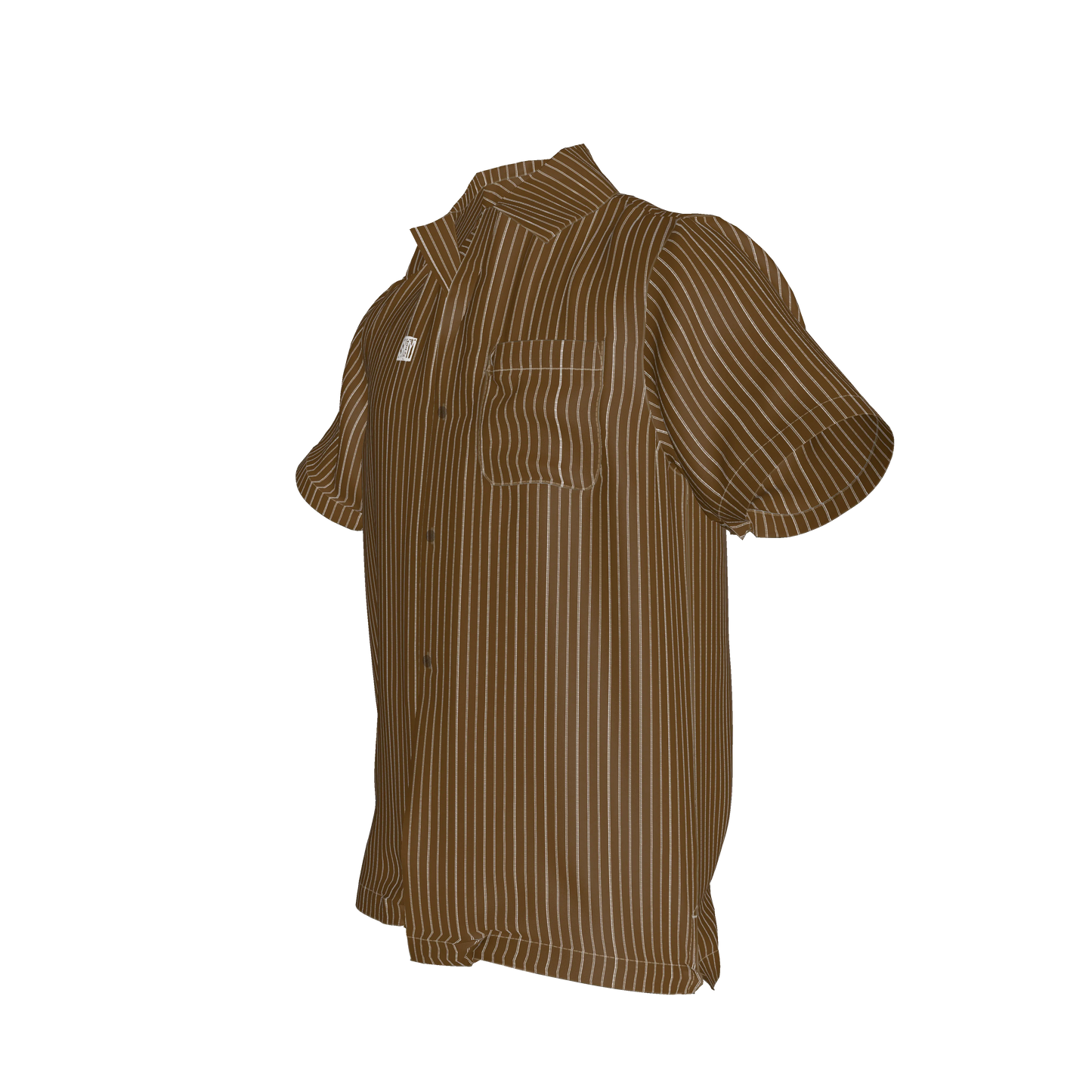 Brown Trim with White Pinstripe Short Sleeve Men’s Shirt with Collar