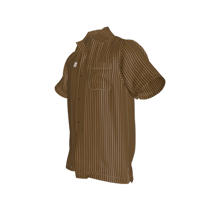 Brown Trim with White Pinstripe Short Sleeve Men’s Shirt with Collar
