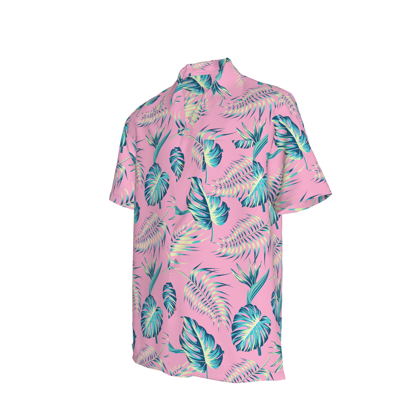 Pink Tropical Leaf Camp Collar/Bowling Shirt – Organic Cotton Twill