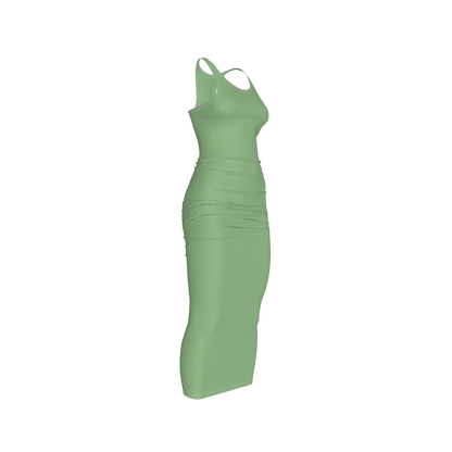 Racerback Shirred Tank Dress in Cotton-Spandex Jersey