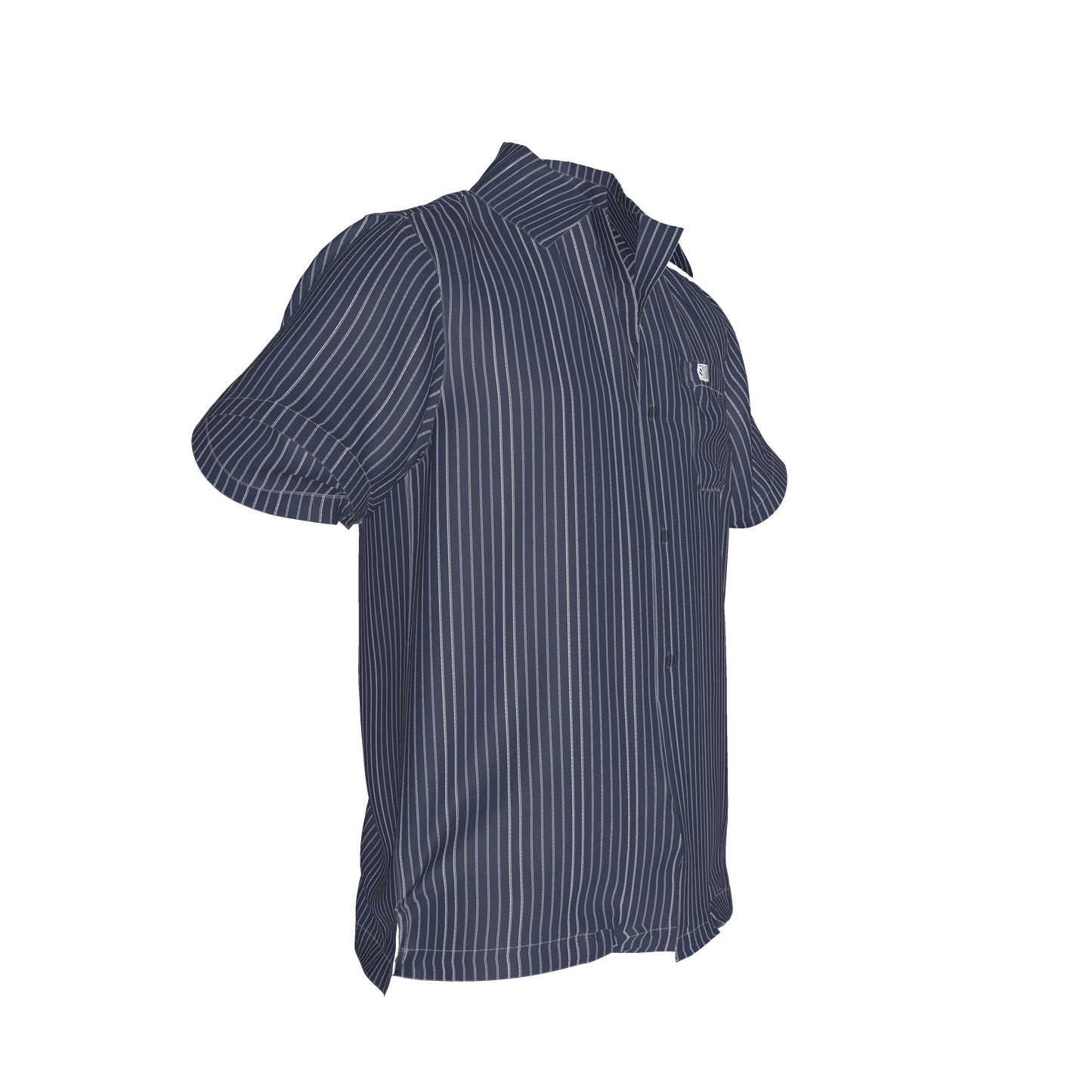 White on Dk Blue Short Sleeve Men’s Shirt with Collar