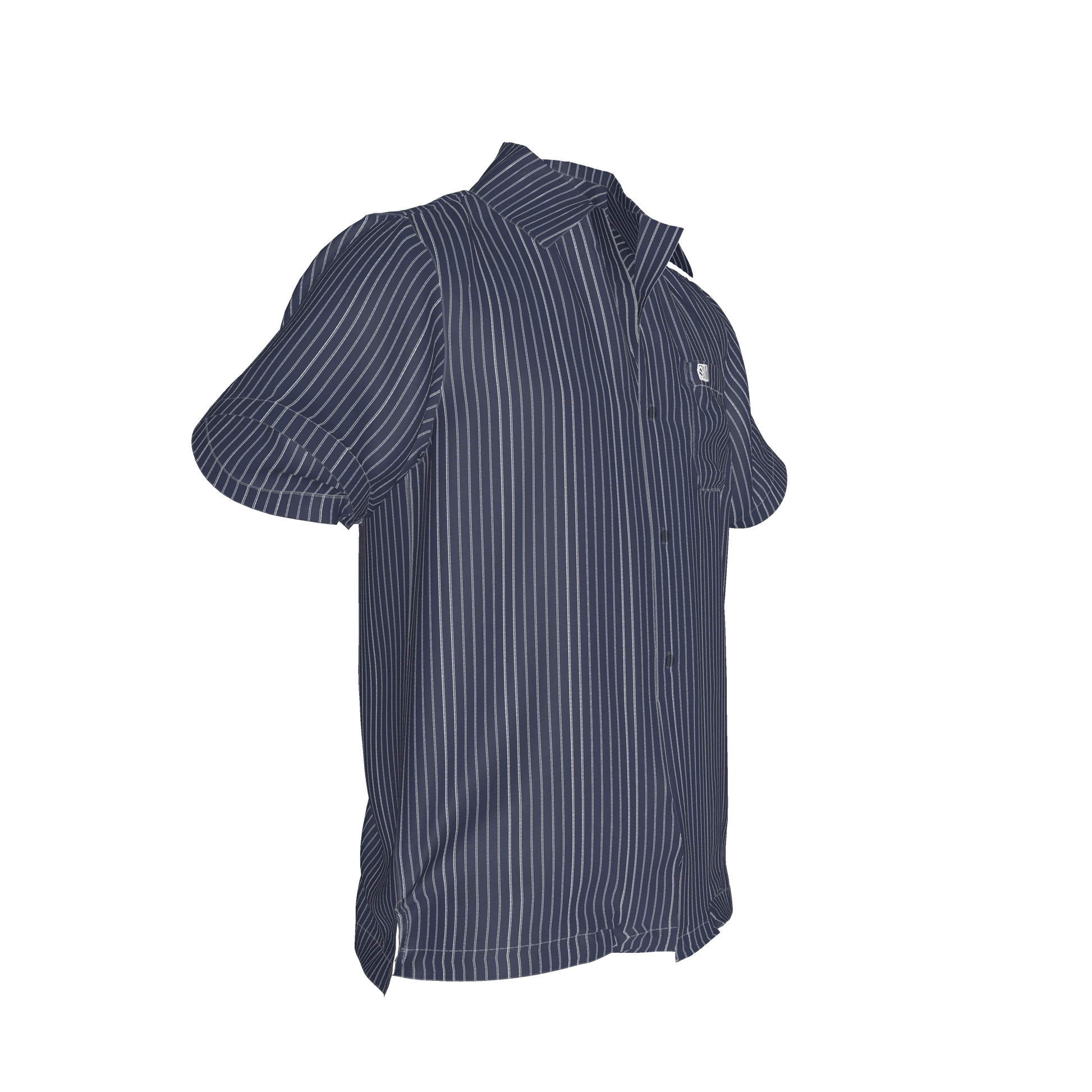 White on Dk Blue Short Sleeve Men’s Shirt with Collar