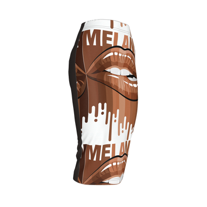 Body Con Short Knit Skirt in MELANIN Lip Art Jersey