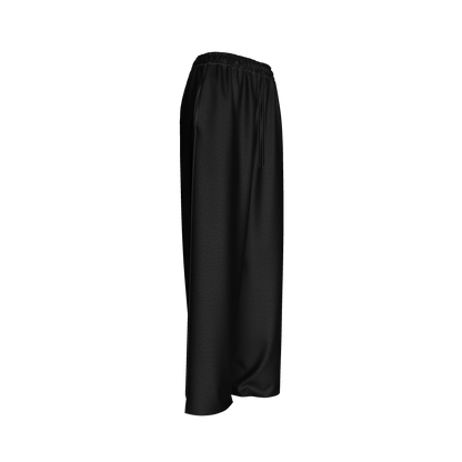 Knit Elastic Waist Draw String Pant in Pure Black Cotton-Spandex Lightweight Jersey