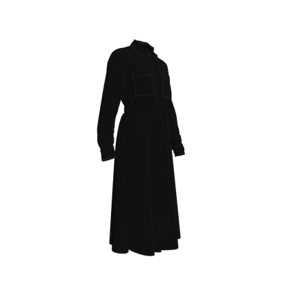 Button Front Shirt Dress in Pure Black Pima Cotton Poplin