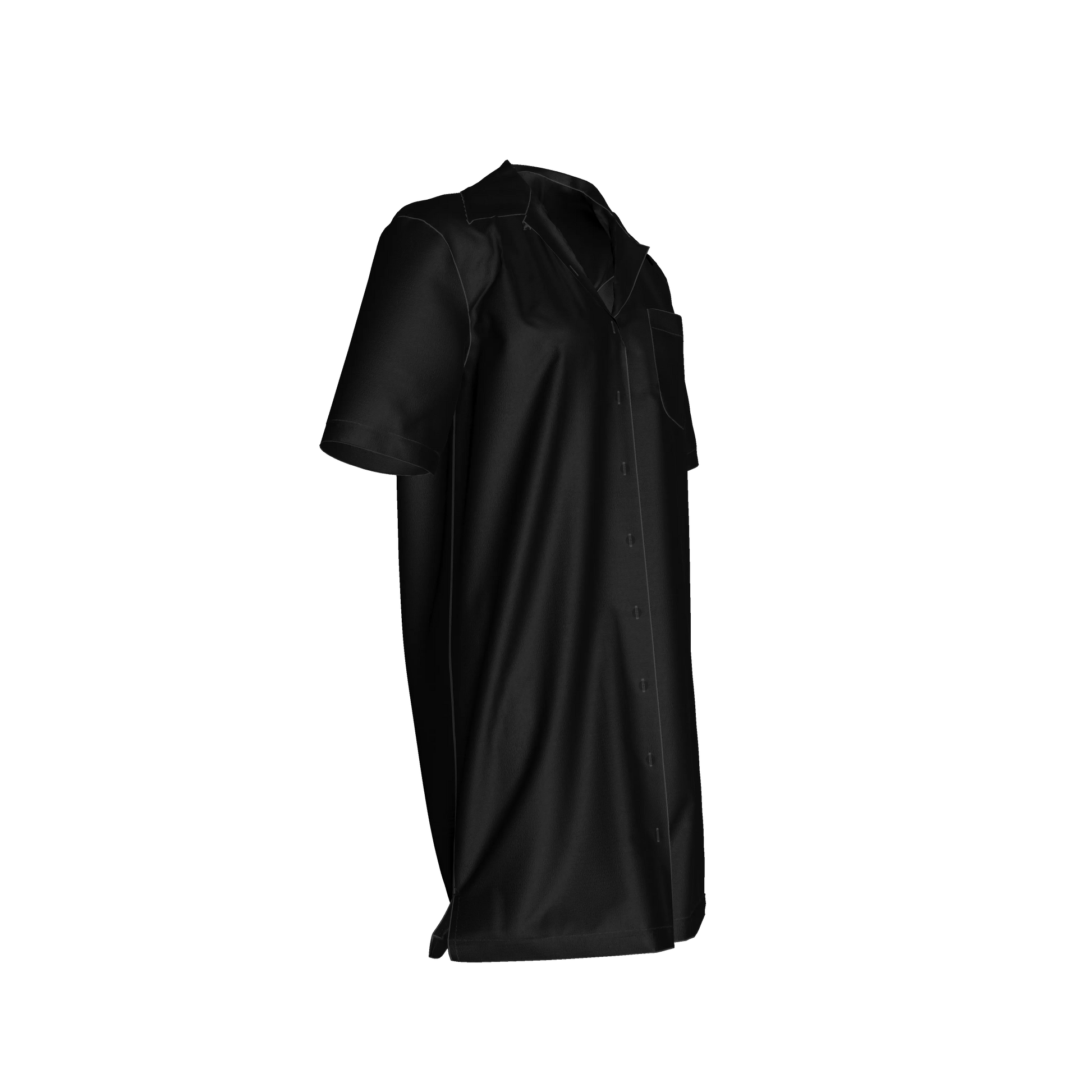 Camp Collar Dress in Pure Black Ecovero Viscose Crepe