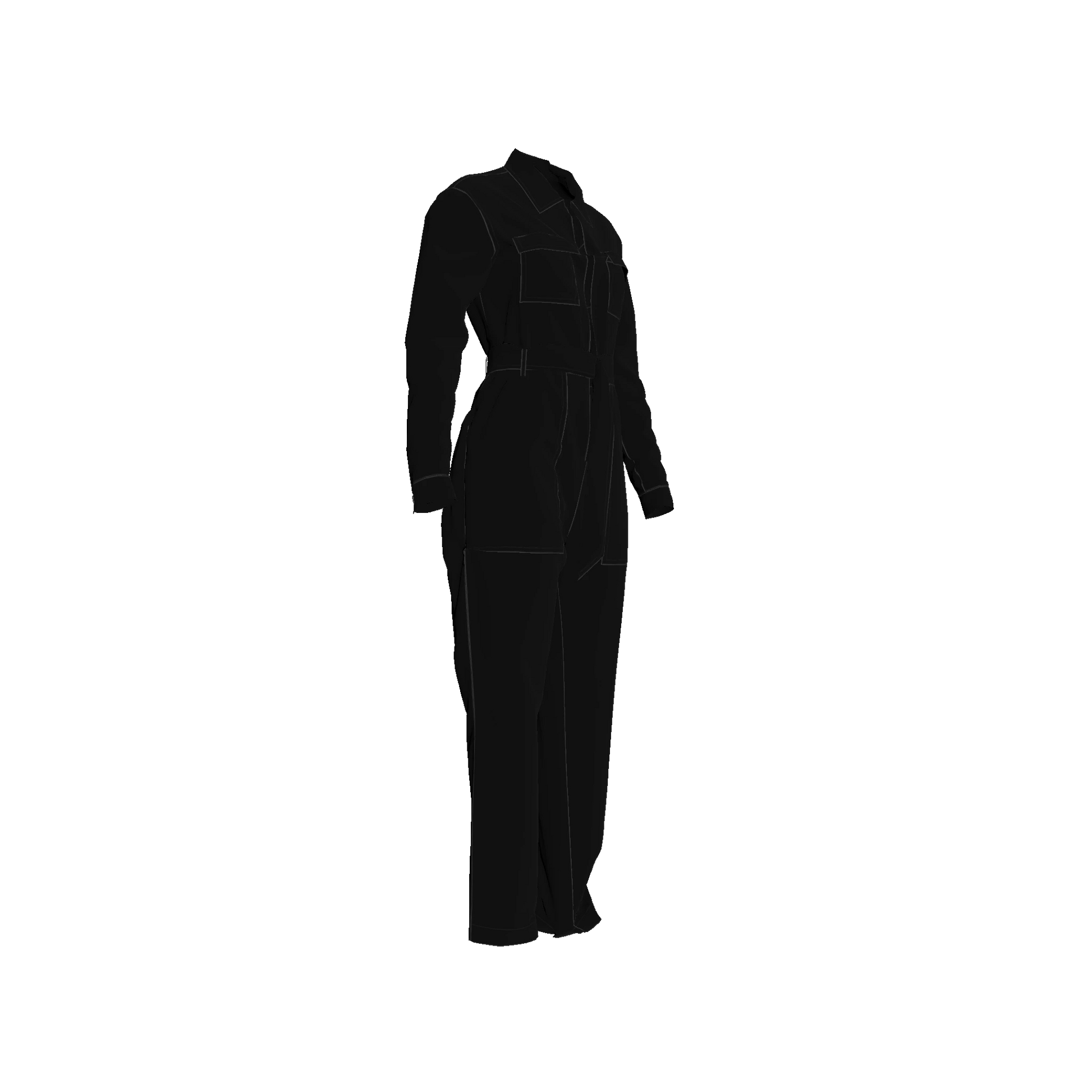 Relax Fit Woven Jumpsuit in Pure Black Pima Cotton Poplin