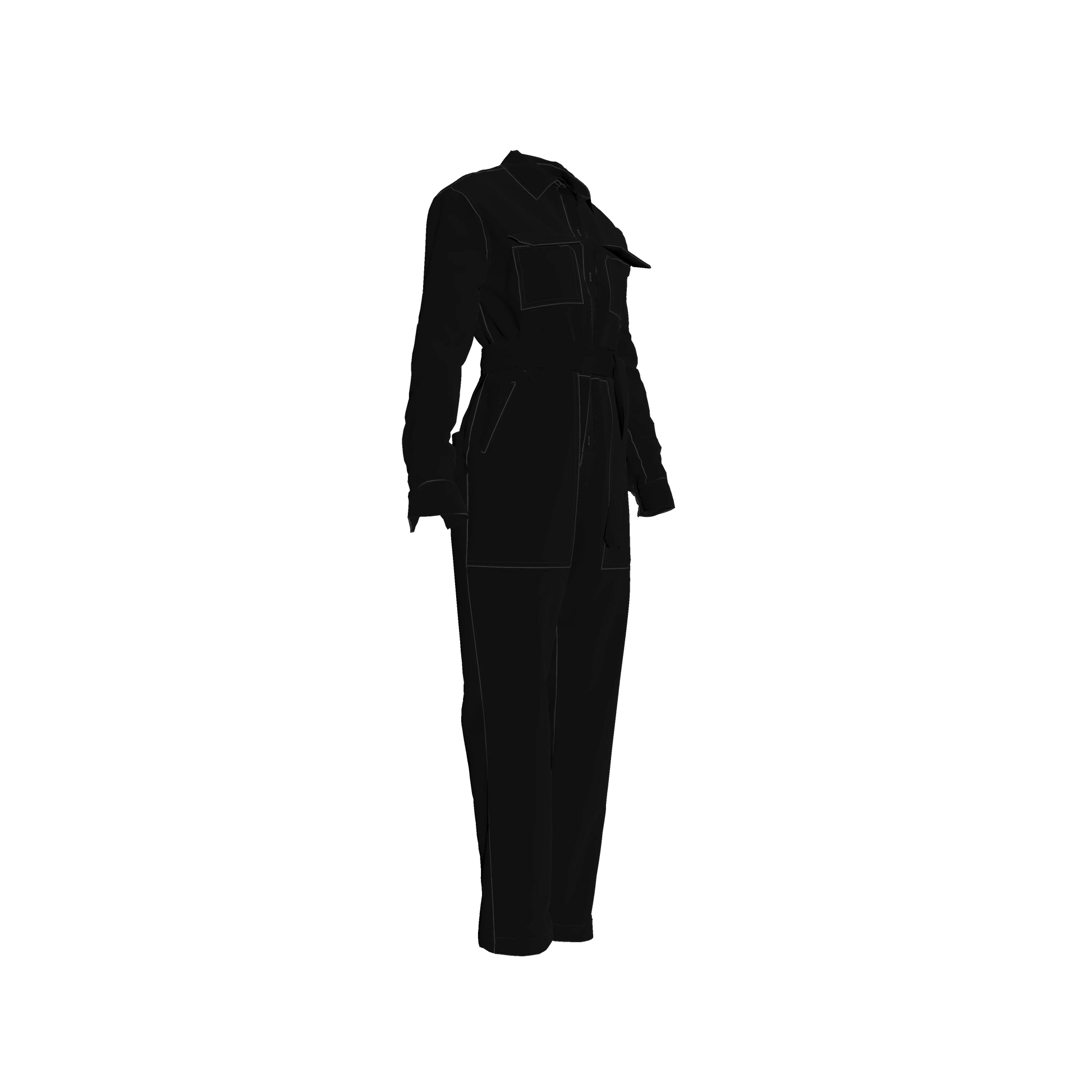 Lightweight Button Front Jumpsuit in Pure Black in Pima Cotton Poplin