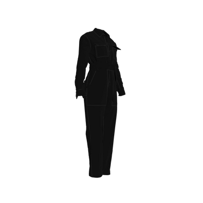 Lightweight Button Front Jumpsuit in Pure Black in Pima Cotton Poplin