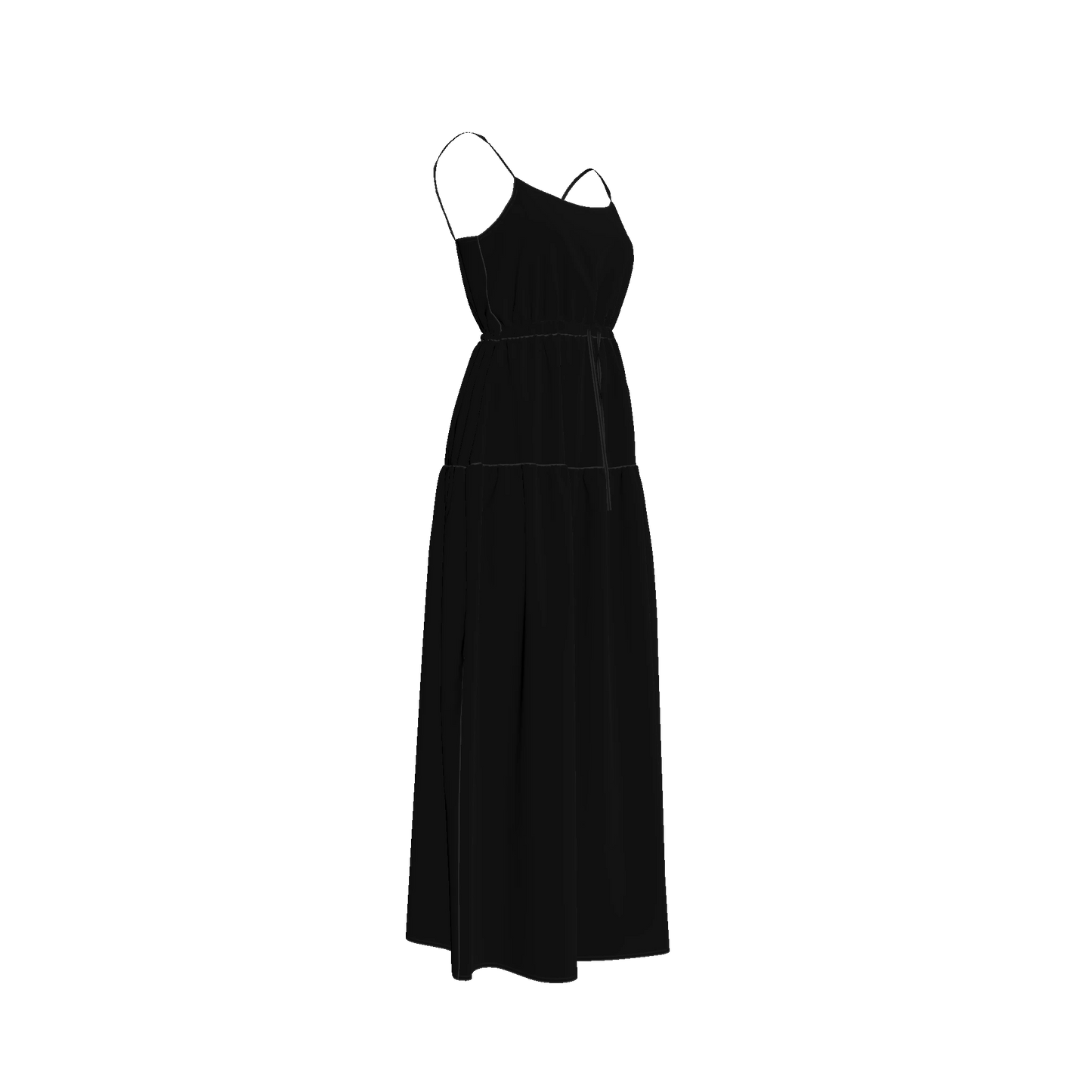 Maxi Dress with Waist Tie in Pure Black Ecovero Viscose Crepe