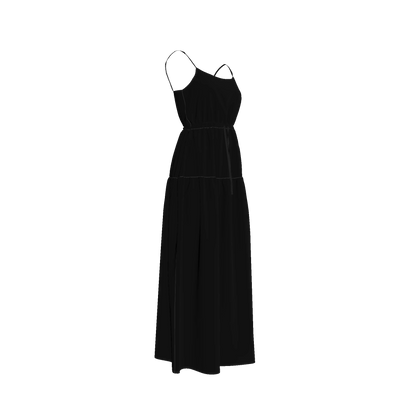 Maxi Dress with Waist Tie in Pure Black Ecovero Viscose Crepe