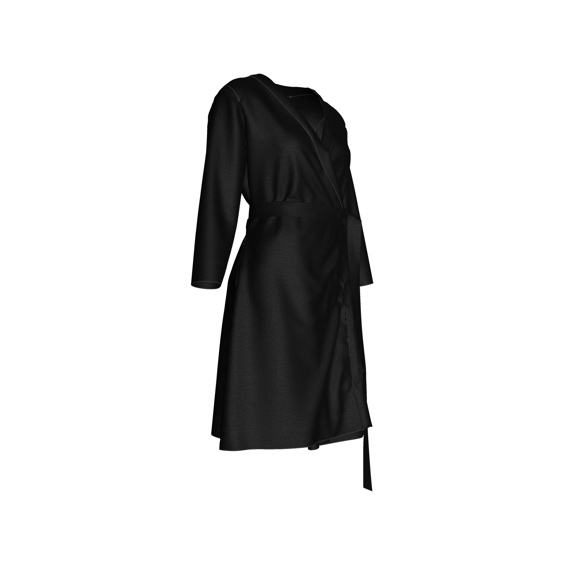 Traditional Jersey Wrap Dress in Pure Black Cotton-Spandex Jersey