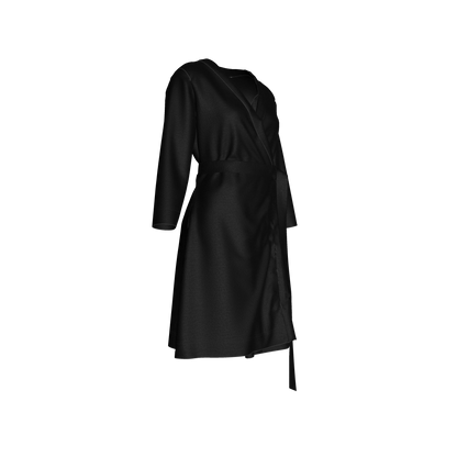 Traditional Jersey Wrap Dress in Pure Black Cotton-Spandex Jersey
